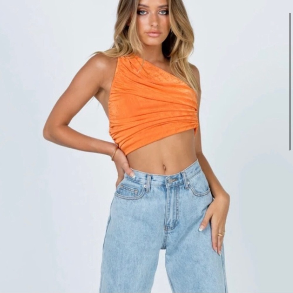 Princess Polly One Shoulder Ruched Crop Top Orange XS